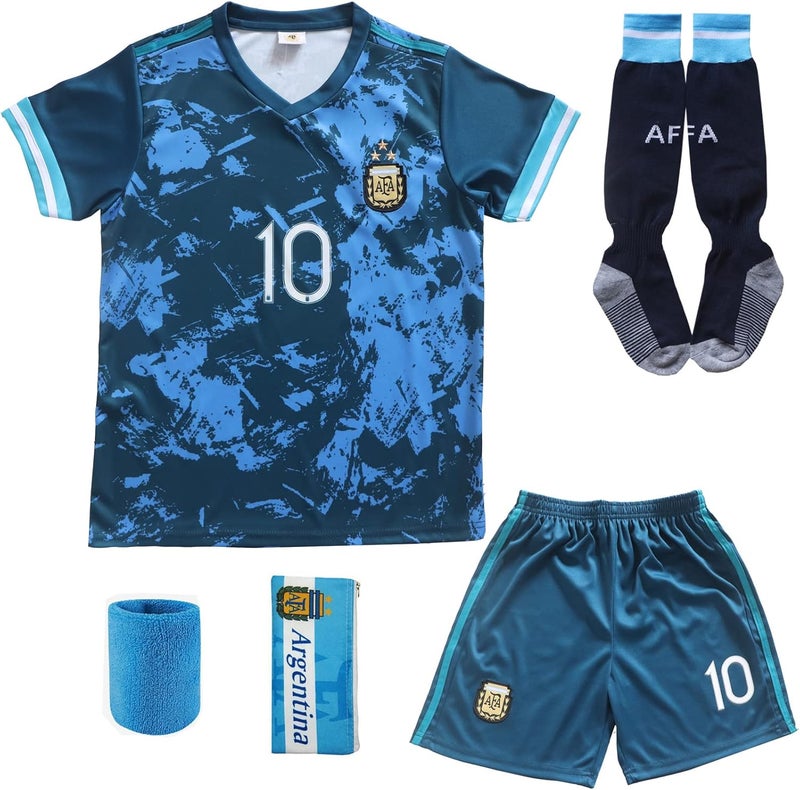 ORGBRAIN 2021 Argentina Away Copa-American #10 Kids Soccer Jersey & Shorts Set Youth Sizes - Image 2